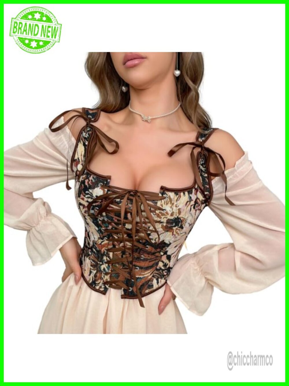 Vintage Floral Corset Top Bustier Lace Up Renaissance Bodice